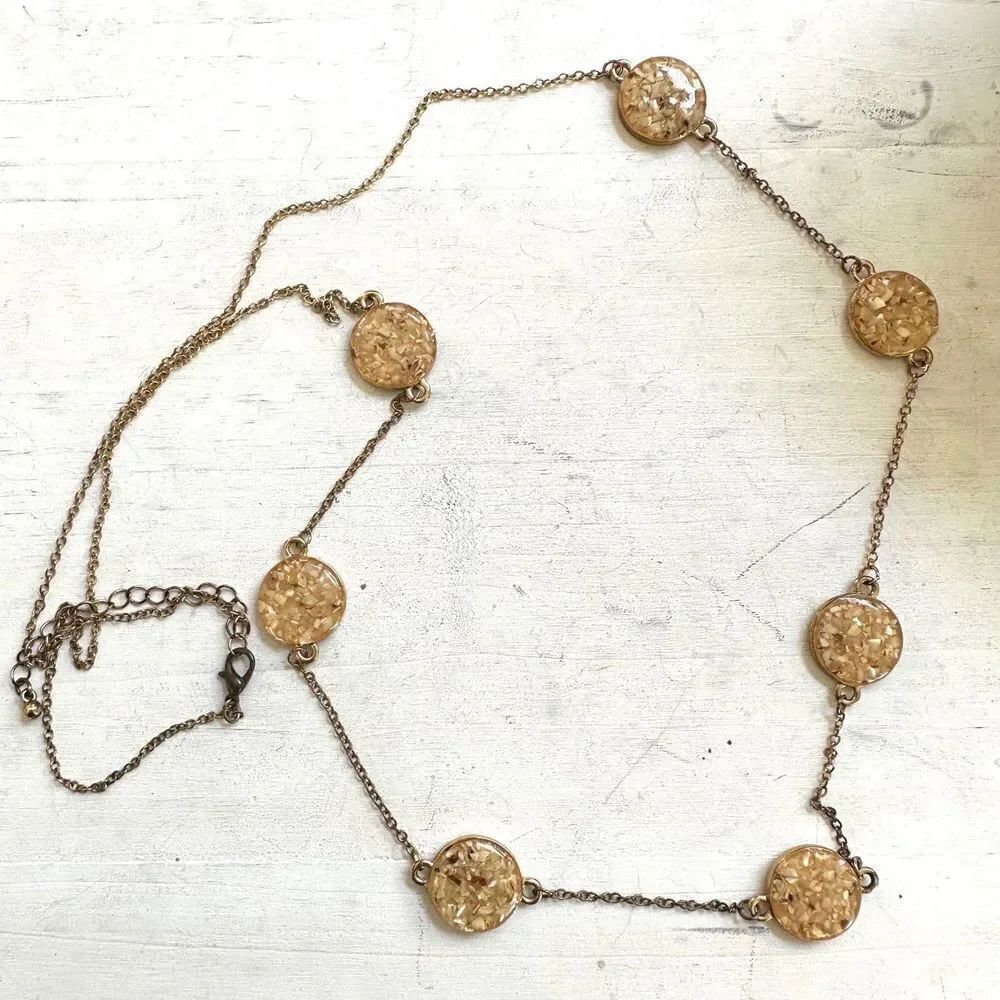 Gold tone yellow circle long chain necklace